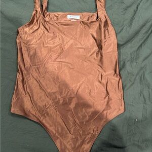 Babaton Shimmery Copper-Brown Square Neck Bodysuit